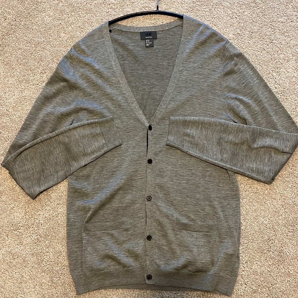 Mens H&M Vneck Cardigan Grey Silk Cotton Sz medium